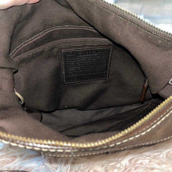 Brown Coach material bag 10”x10” with heavy brass colored hardware - Picture 5 of 7